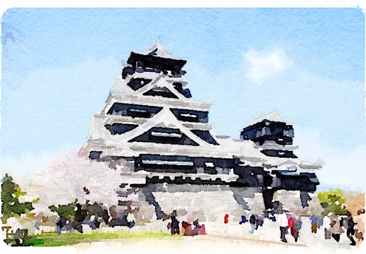 熊本城の水彩的加工