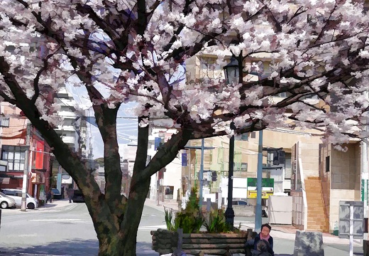 桜と住人たちイラスト加工（無料画像）