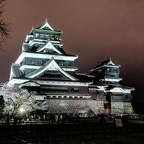 夜の熊本城と桜
