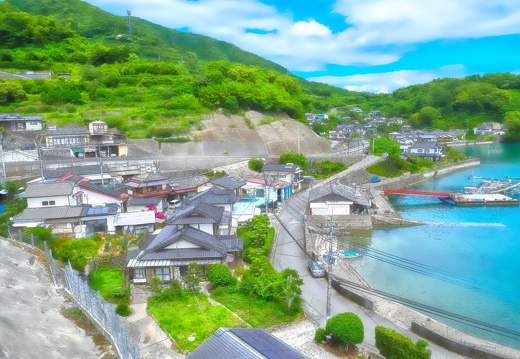 津奈木町の漁村の風景　イラスト化