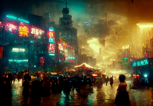 Acid rain falling on a future Asian city