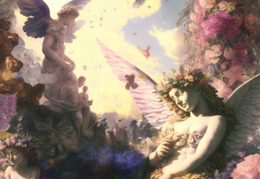 Kohji Asakawa Photorealistic Angels in blooming heaven. Humans  58ba9047-a98e-4517-9a4b-9422f705fdd9