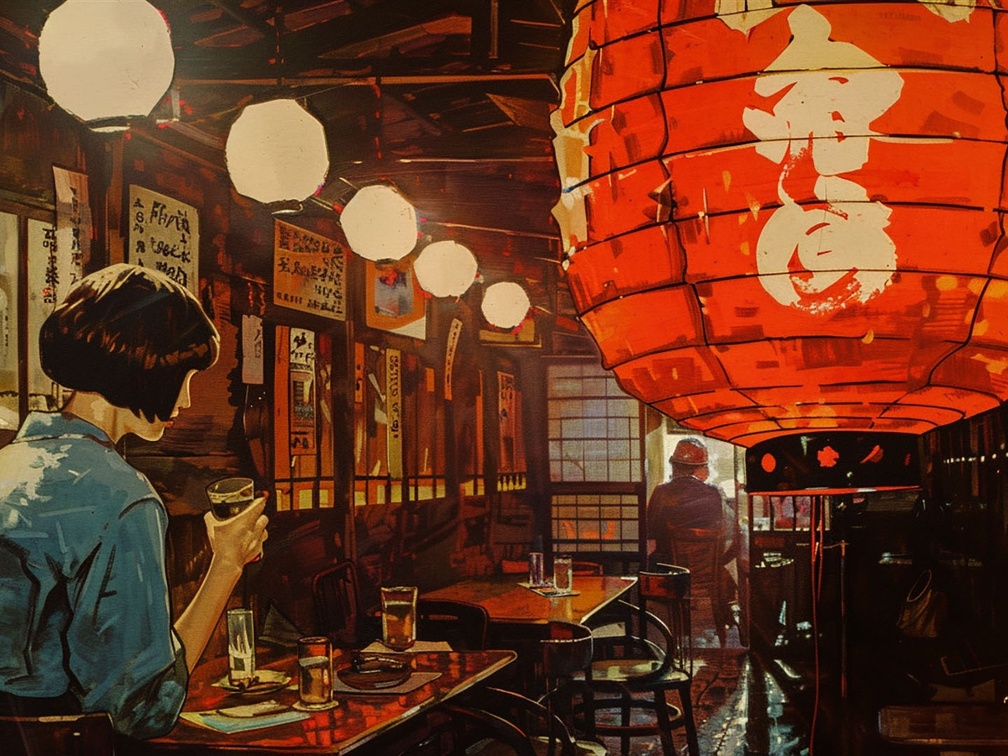 無料70年代日本の居酒屋動画用背景画像（イラスト）